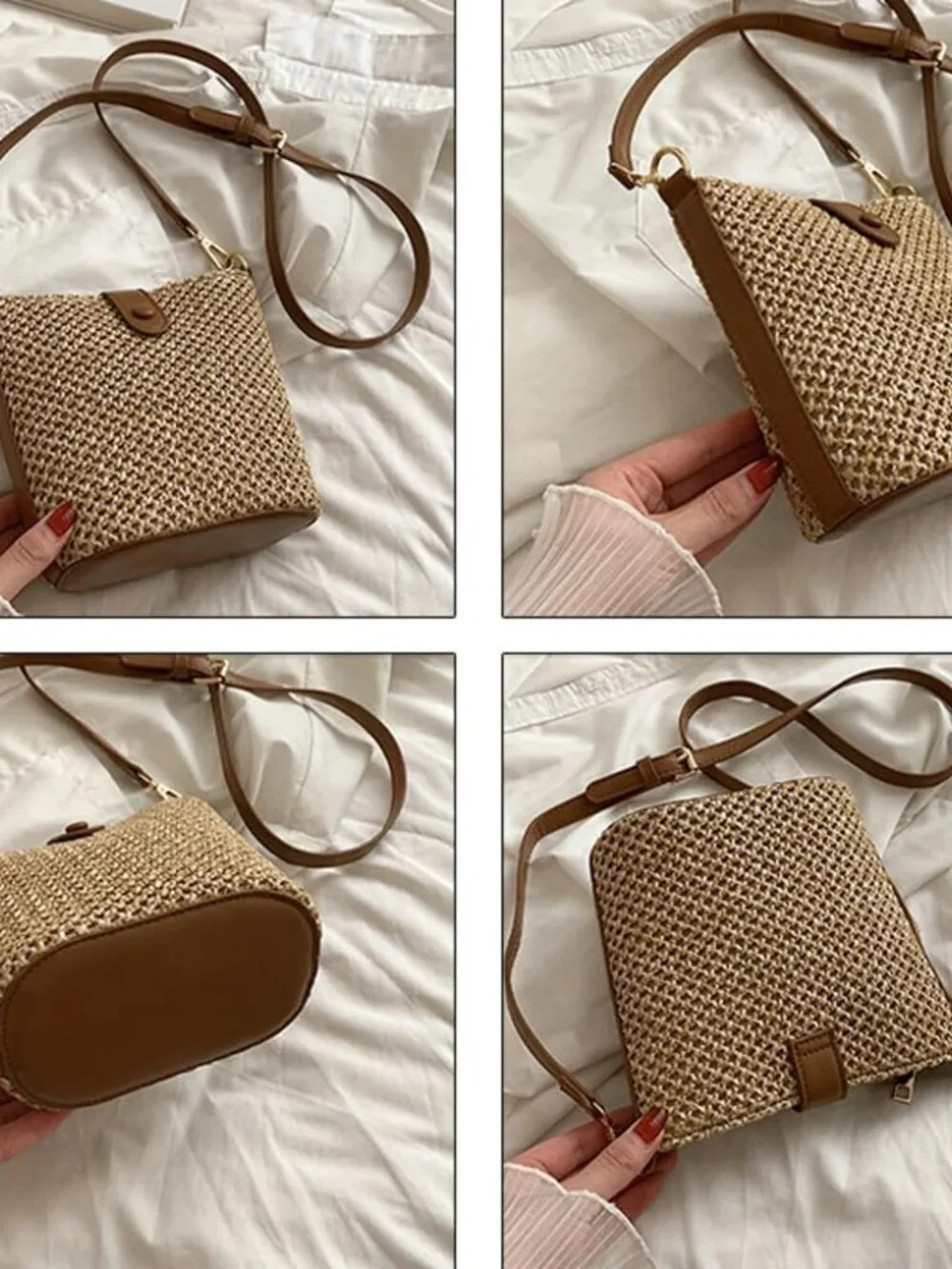 Straw Beach Bags For Women Rattan Purse Summer Straw Cross-body Bag Raffia Handb - Picture 7 of 9